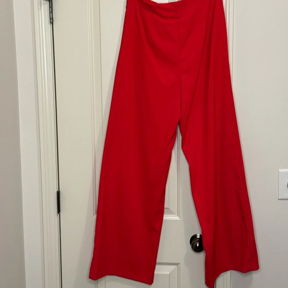 Ann Taylor Bright Red Wide Leg Sailor Pants With Front Buttons - Picture 2 of 4